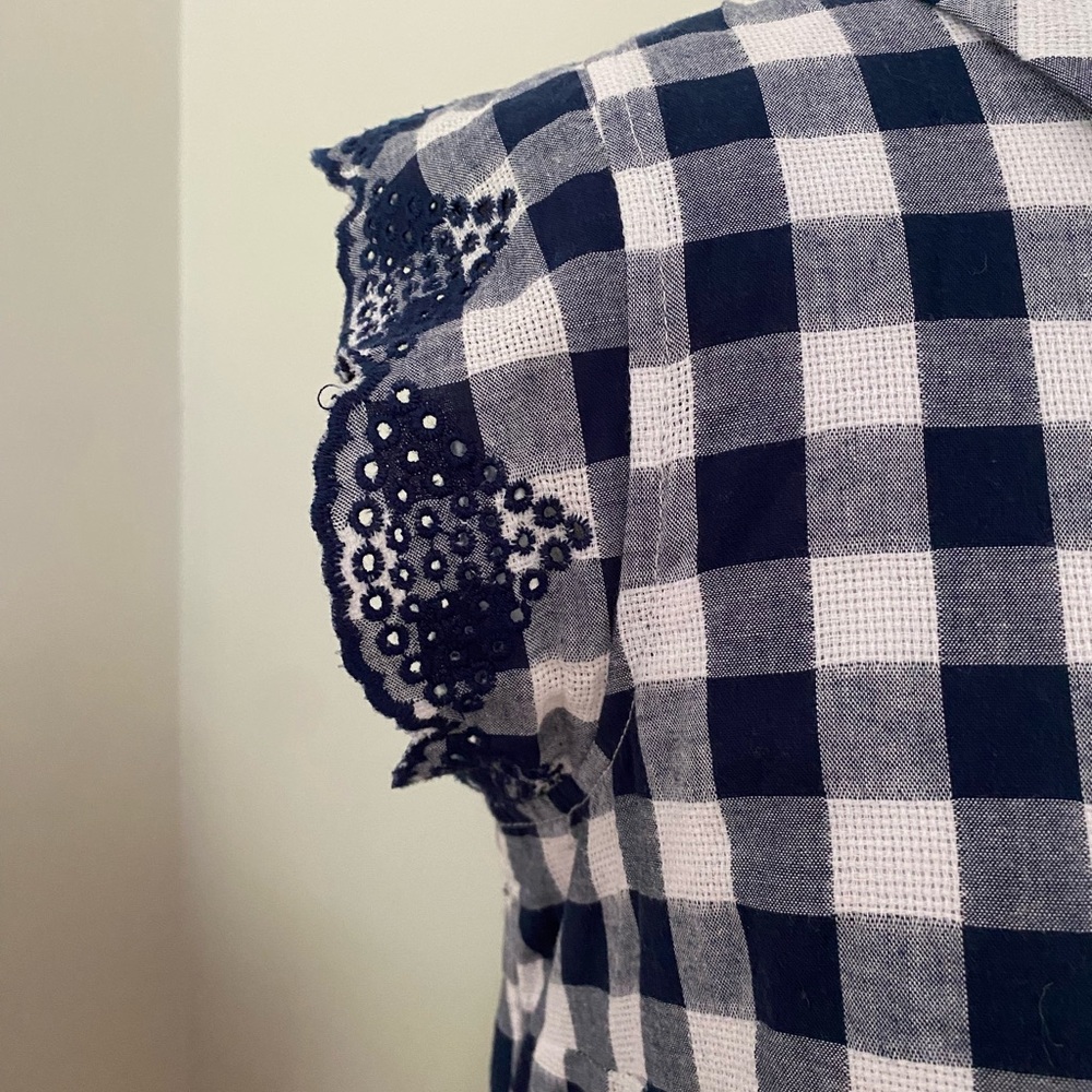 Anthropologie Trinette Gingham Plaid Shirt Dress in Navy Blue & White size: S - Picture 6 of 13